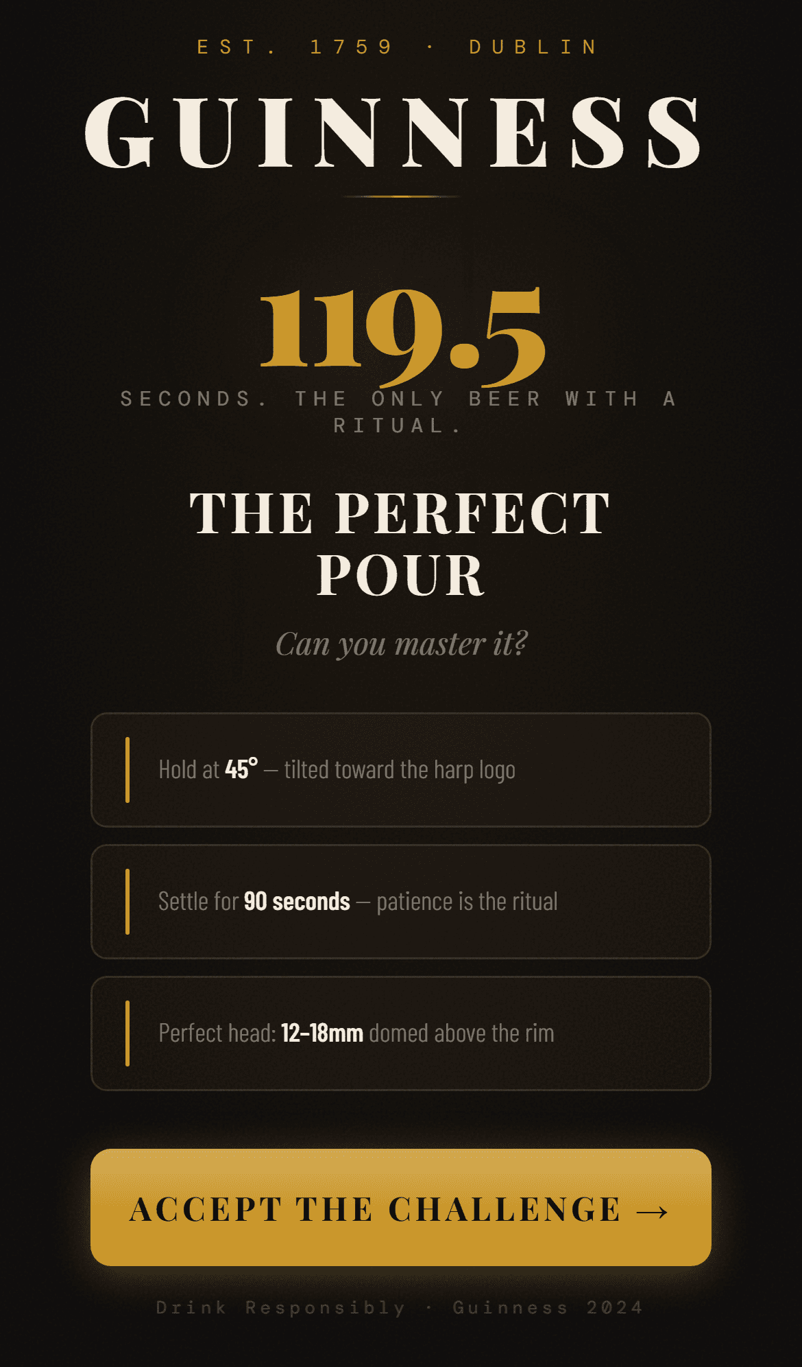 Guinness Perfect Pour challenge splash screen
